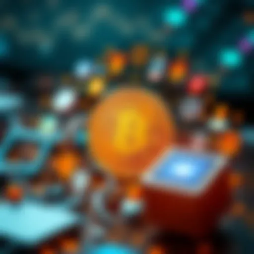 A digital representation of Bitcoin surrounded by technology icons symbolizing security concerns and innovation.