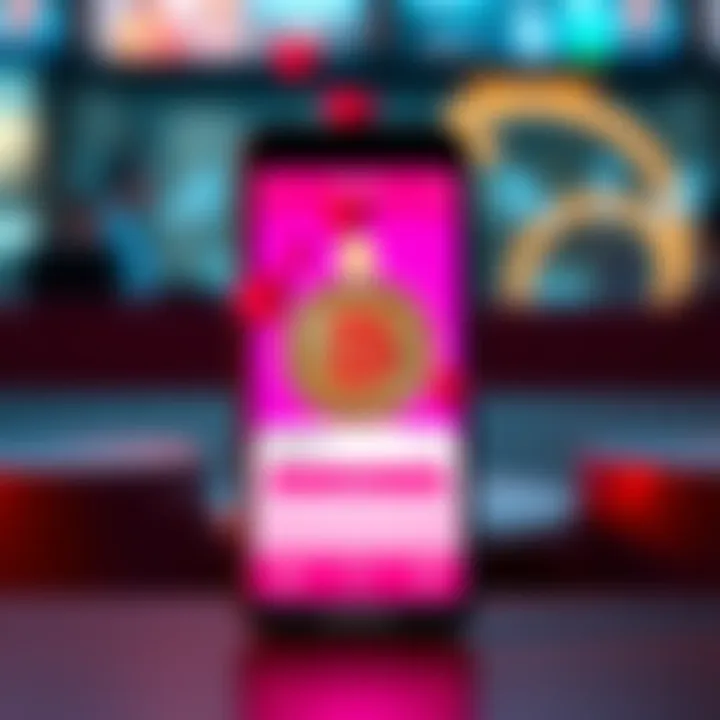 A smartphone showing a dating app with a Bitcoin logo and hearts, symbolizing the blend of cryptocurrency and online dating.