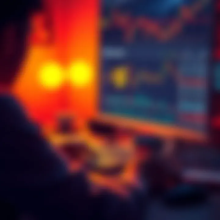 A person looking at a computer screen with Bitcoin charts and information, surrounded by notes and a coffee cup, representing cryptocurrency learning.