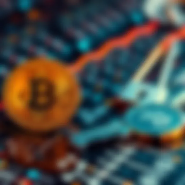A graphic showing Bitcoin being converted to USD Coin with secure keys in the background