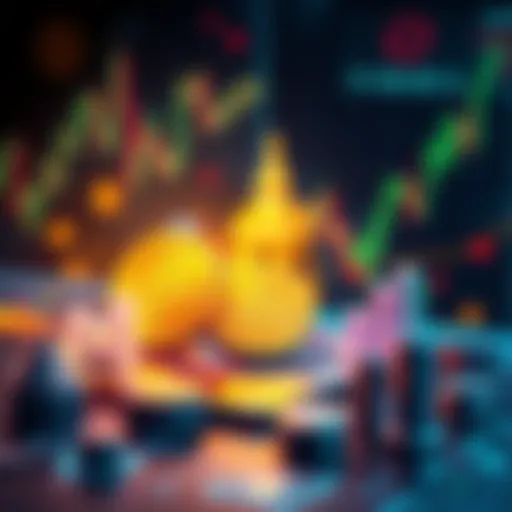 An illustration showing Bitcoin symbols, charts, and trading icons representing long-term short trading strategies.