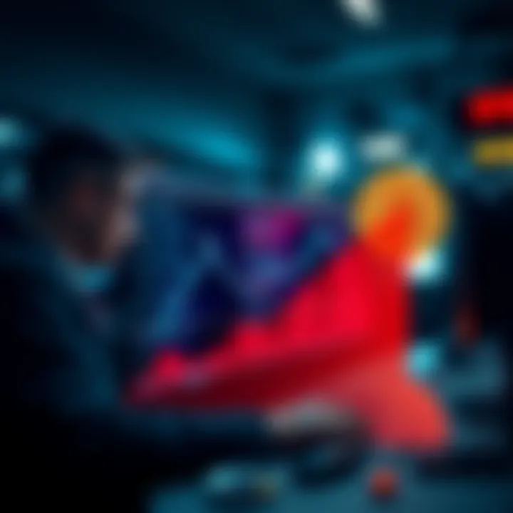 A graph showing Bitcoin's price declining with traders looking concerned, emphasizing short positions in cryptocurrencies.