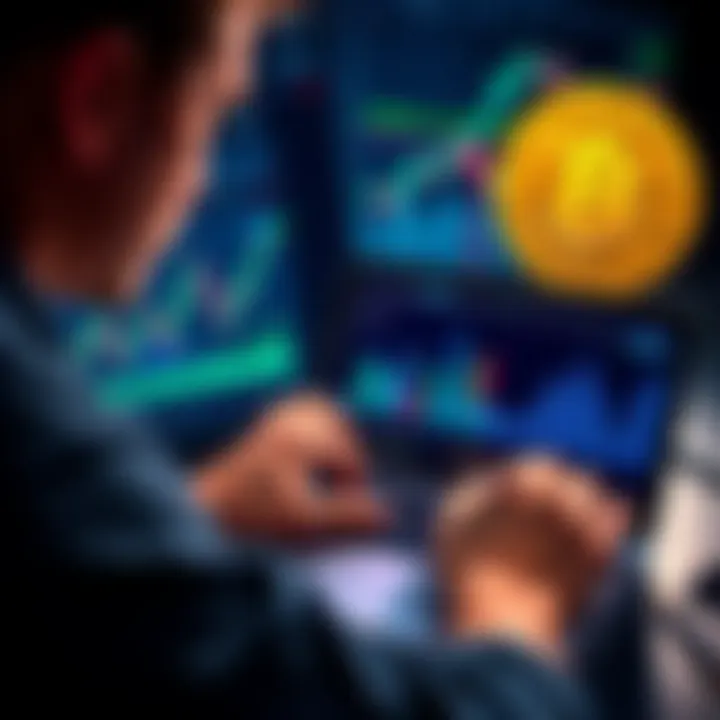 A person analyzing Bitcoin charts and graphs on a laptop, with notes on trading strategies and fees