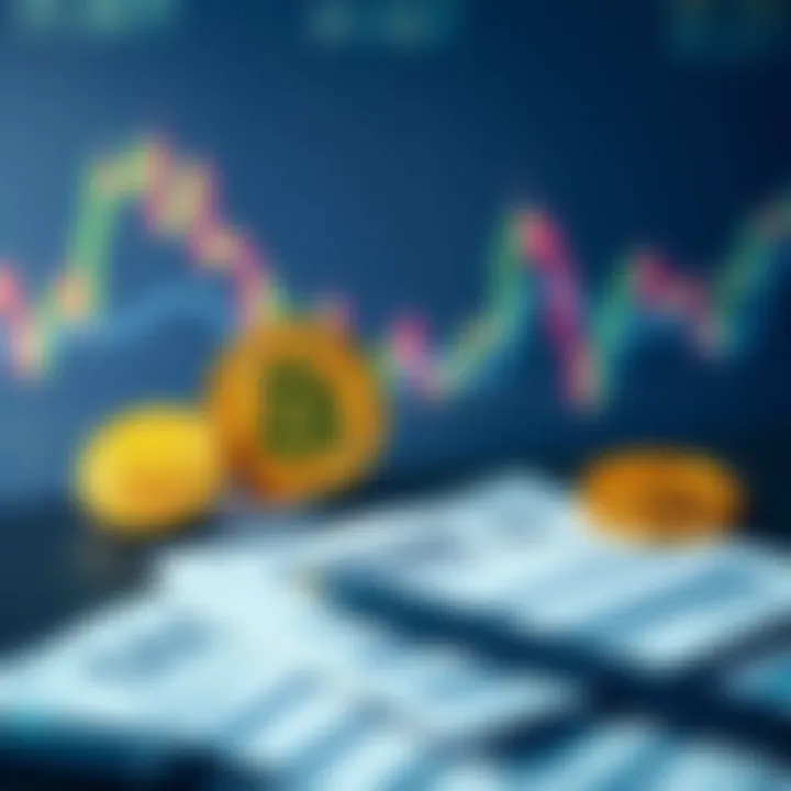 A digital illustration of a trading chart with Bitcoin symbols and tax documents, representing profit strategies in crypto trading.