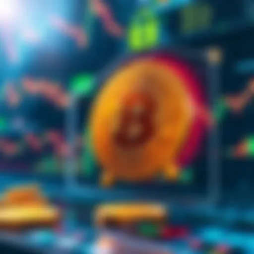 A visual representation of bitcoin trading, featuring charts and symbols related to market dynamics and OTC trades.