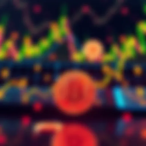 Graphic showing Bitcoin price fluctuations with dollar signs and risk symbols