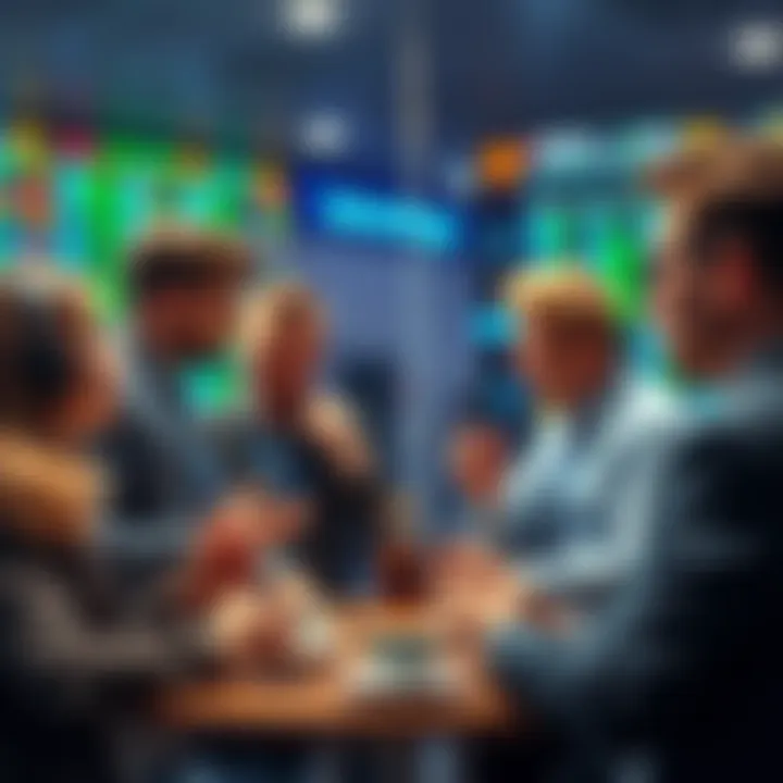 A group of traders discussing Bitcoin trading strategies while enjoying tea and coffee alternatives, highlighting a stimulant-free approach.