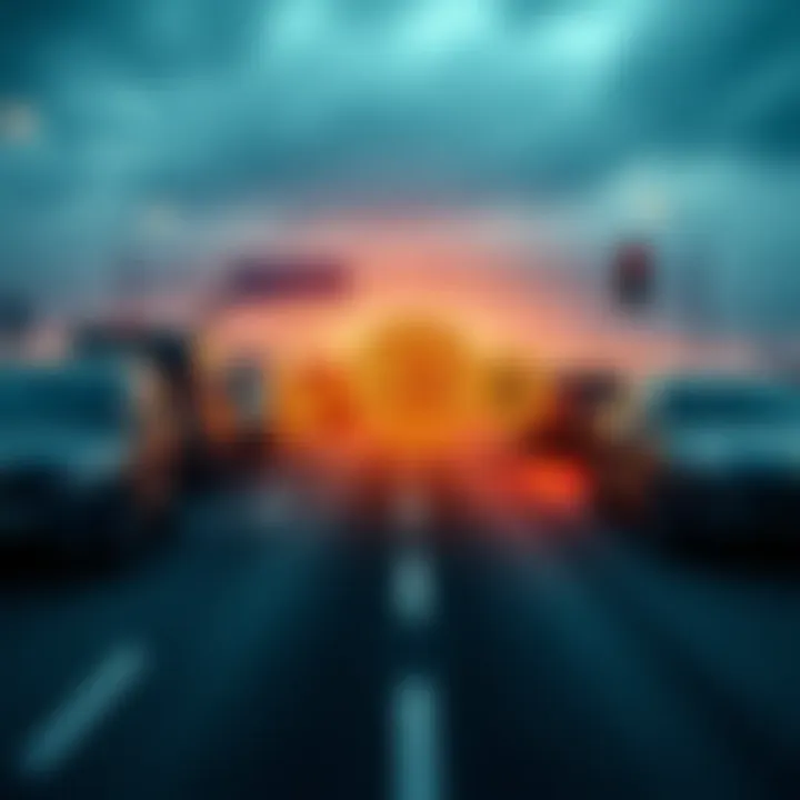 Visual representation of Bitcoin transactions shown as various vehicles on a highway, symbolizing the flow of transactions in real-time.