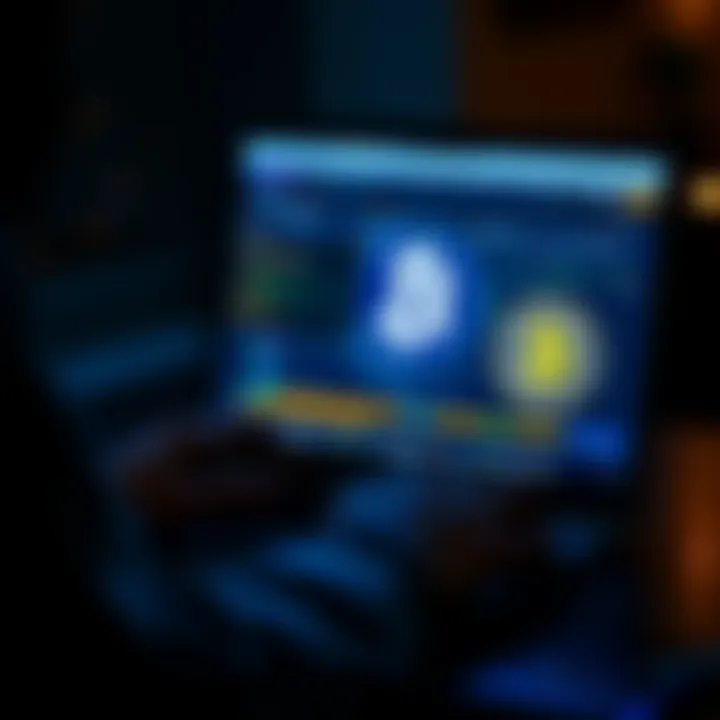 A person using a laptop to transfer Bitcoin from Coinbase to a hard wallet, showing a digital wallet interface and a Bitcoin logo.