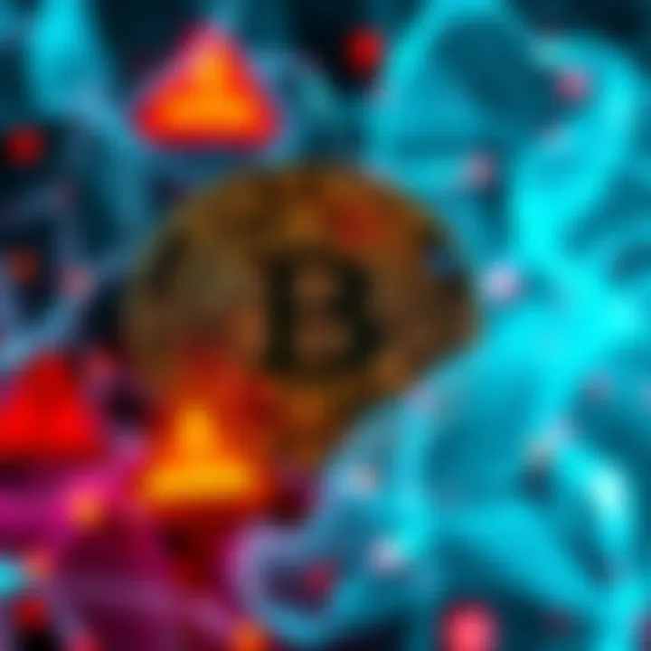 A visual showing a Bitcoin logo with warning signs related to transfer problems between wallets.