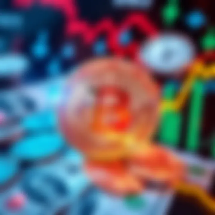 A shiny Bitcoin symbol layered over graphics representing money, clocks, and energy bolts, showing Bitcoin's impact on finance and daily life.