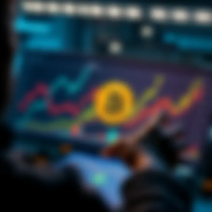 Bitcoin Mining and Investment A person examining charts and graphs showing Bitcoin mining and investment trends over time