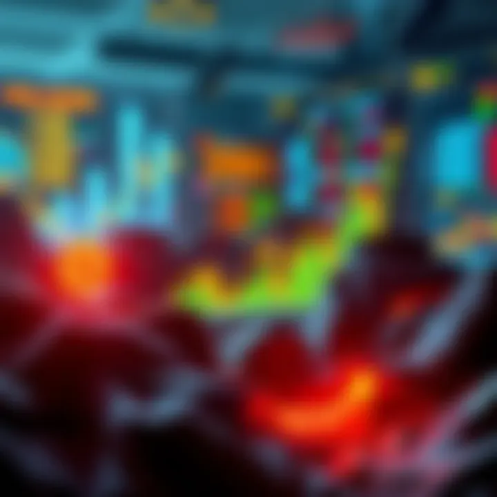 A visual representation of Bitcoin trends showing graphs and financial symbols resembling 1980s financial themes