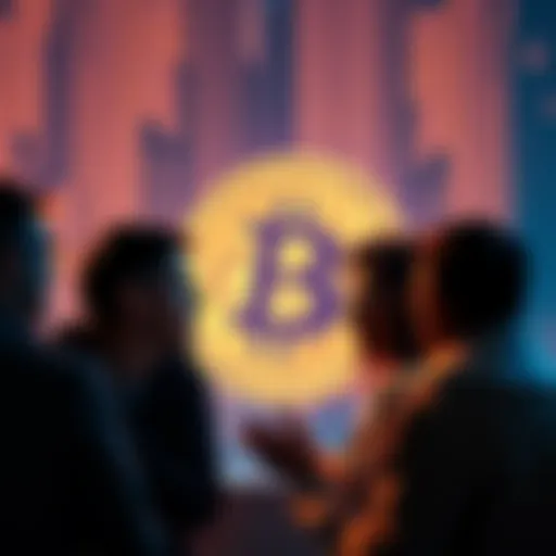 Bitcoin Trust Moment A group of people sharing their stories about trusting Bitcoin, with a digital currency symbol in the background.