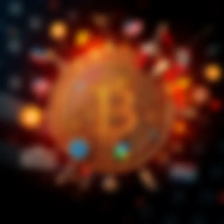A graphic showing Bitcoin symbol clashing with U.S. government icons, representing conflict and surveillance