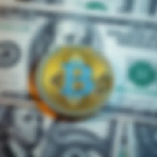 A visual representation of Bitcoin symbol with a US dollar bill in the background, illustrating the rising role of Bitcoin in global finance amidst trade wars.