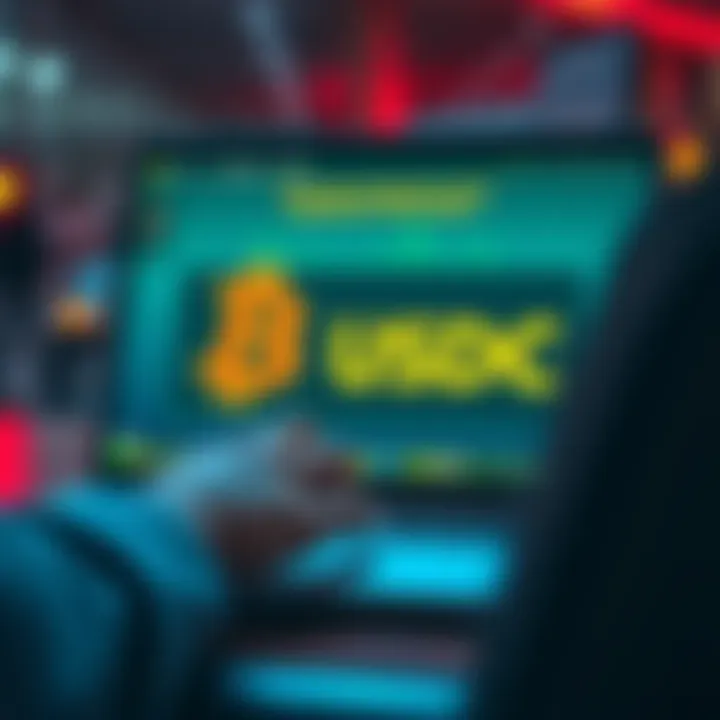 A person using a laptop to convert Bitcoin to USDC with a digital wallet displayed on the screen