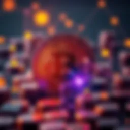 A digital representation of Bitcoin with currency symbols depicting its perceived value in society.