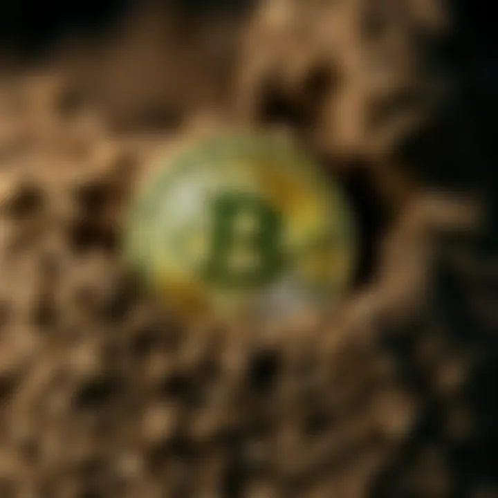 A visual representation of Bitcoin surrounded by ordinary dirt, symbolizing the debate over its true value compared to tangible assets.