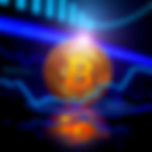 Bitcoin logo with a downward trend graph representing a decline in value