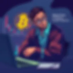 Bitcoin value drop illustration A worried investor looking at a graph showing Bitcoin prices declining, surrounded by financial charts and a laptop