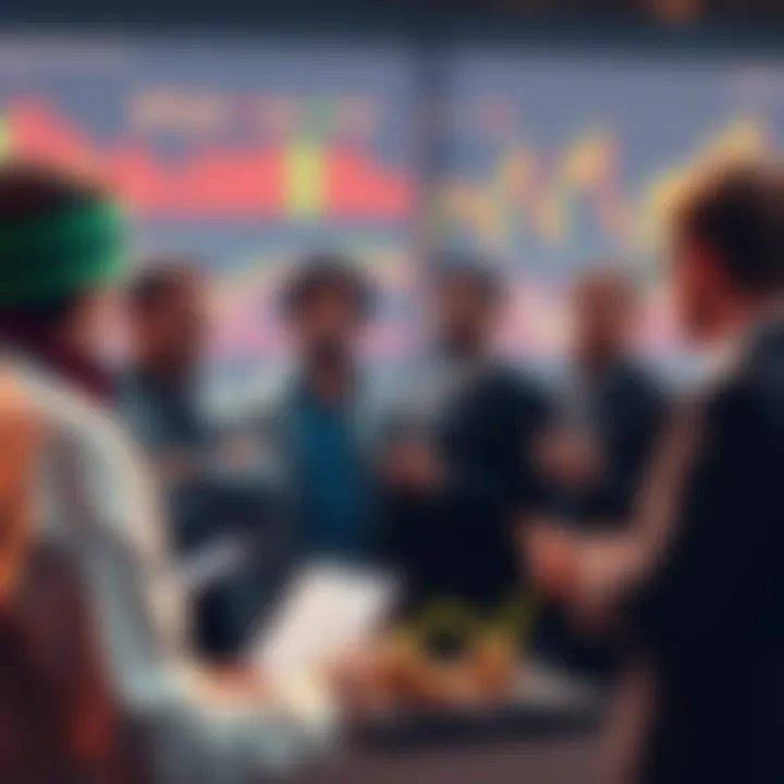 Bitcoin Value Insight A group of people discussing Bitcoin's value with charts and graphs in the background.