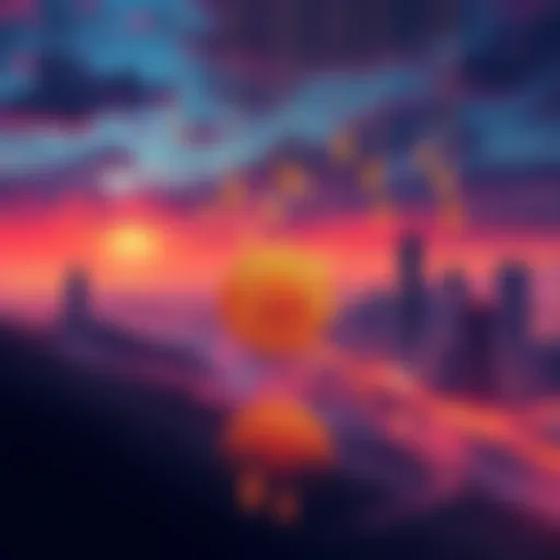 An illustration of a falling Bitcoin symbol with a backdrop of a city skyline affected by job losses and economic downturn.