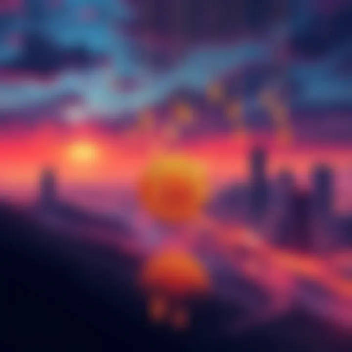 An illustration of a falling Bitcoin symbol with a backdrop of a city skyline affected by job losses and economic downturn.