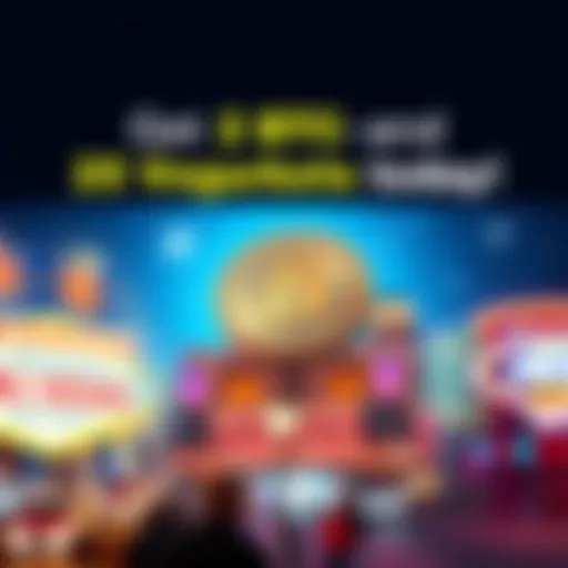 A promotional graphic showing two bitcoins and images of Las Vegas events, inviting people to claim free tickets