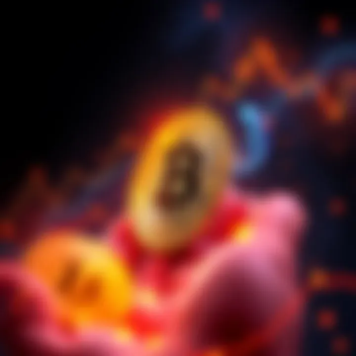 Bitcoin's Volatile Journey An artistic representation of Bitcoin soaring amidst fluctuating market trends, symbolizing investment decisions and risks.