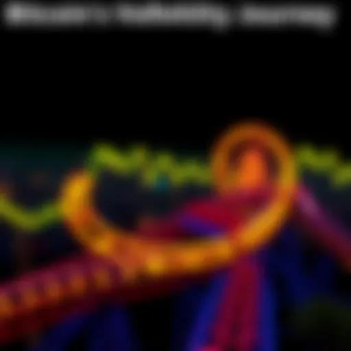 A visual representation of Bitcoin's price fluctuations over the years with a roller coaster theme, symbolizing the ups and downs of investment.