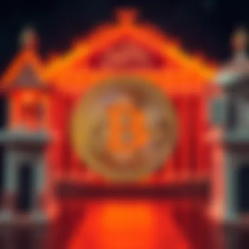 A visual representation of Bitcoin symbol in front of traditional banks, highlighting the challenge to the financial system