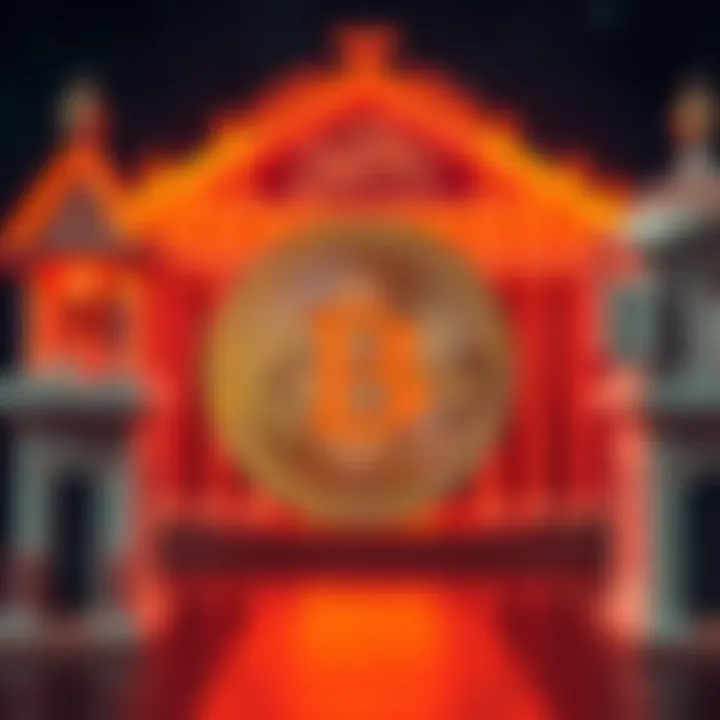 A visual representation of Bitcoin symbol in front of traditional banks, highlighting the challenge to the financial system