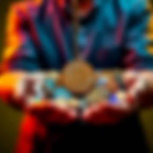 Bitcoin vs. Cryptocurrency Portfolio A person weighing Bitcoin and various cryptocurrencies in their hands, showing the choice between investing all in Bitcoin or diversifying.