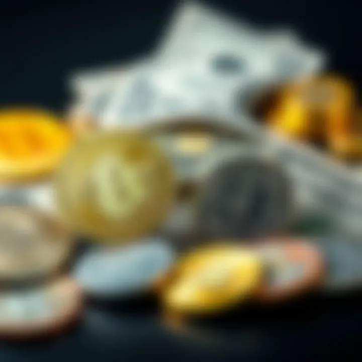 Bitcoin and Dollar Coins A visual representation of Bitcoin coins beside traditional dollar coins, symbolizing the debate on Bitcoin's value