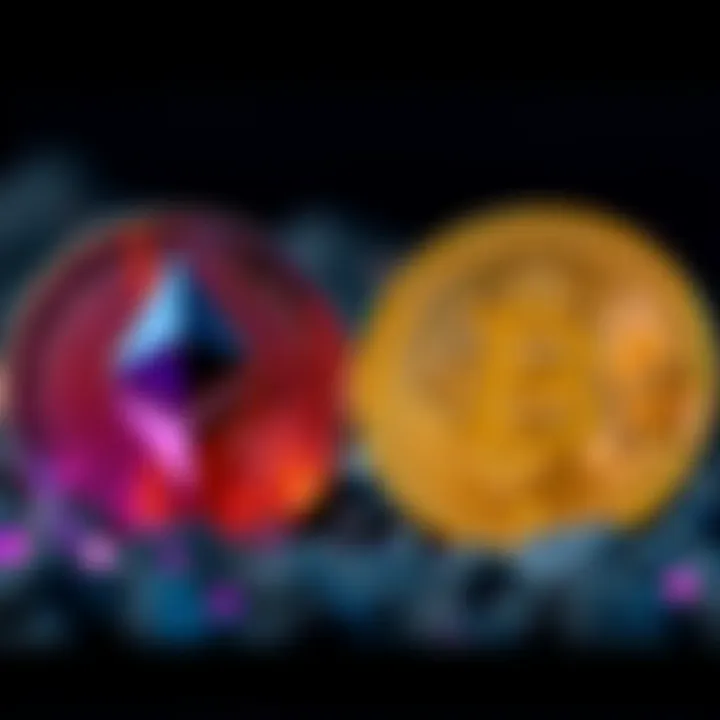 Logos of Bitcoin and Ethereum facing off, representing competition in cryptocurrency