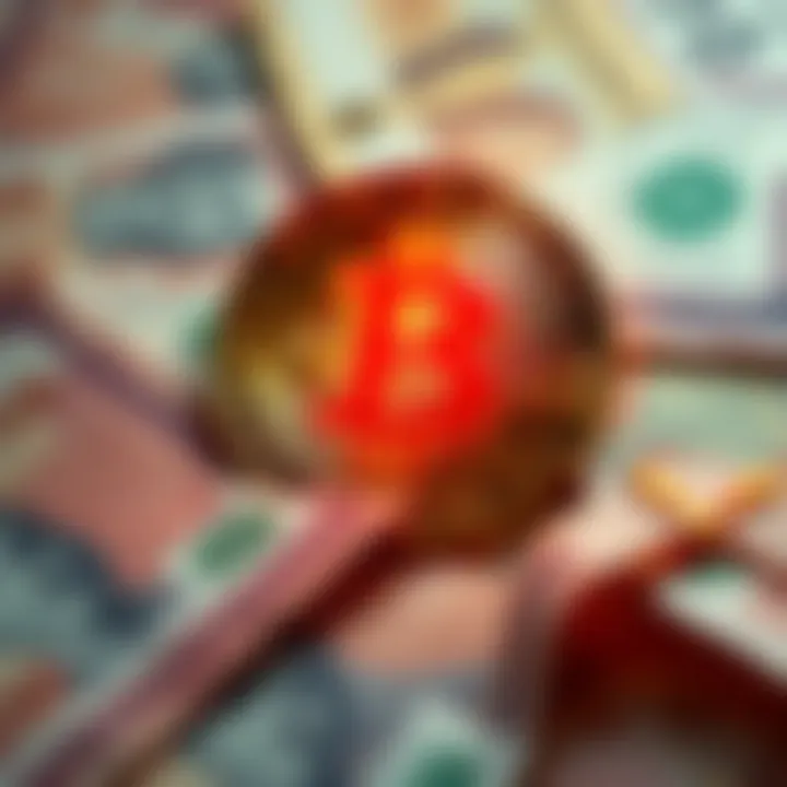 A graphic showing Bitcoin's symbol glowing brightly against a background of failing fiat currency notes.