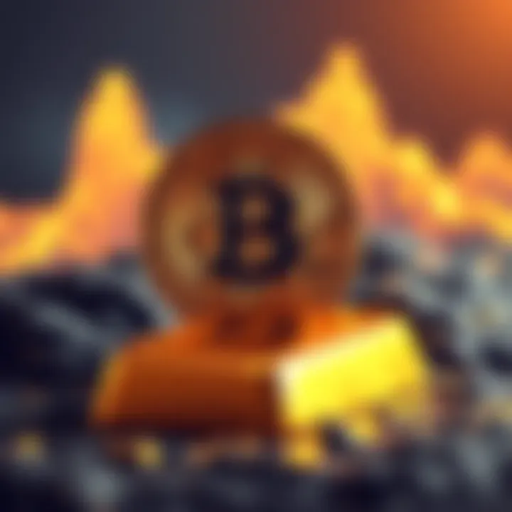An illustration showing Bitcoin symbol overshadowing a gold bar, representing the competition between Bitcoin and gold as investment options.