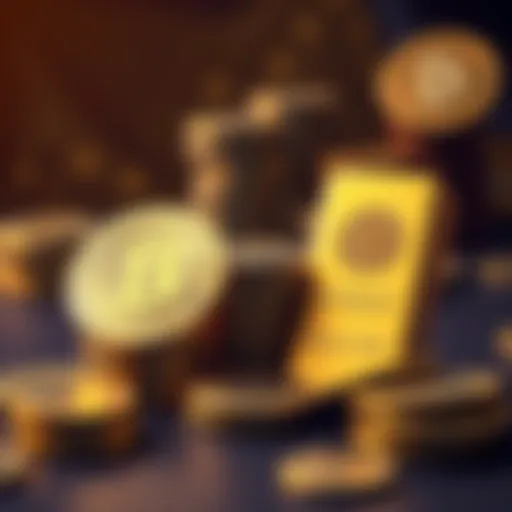 Bitcoin vs Gold Investment A visual comparison of Bitcoin and Gold investments with a stack of coins and a gold bar representing each asset.