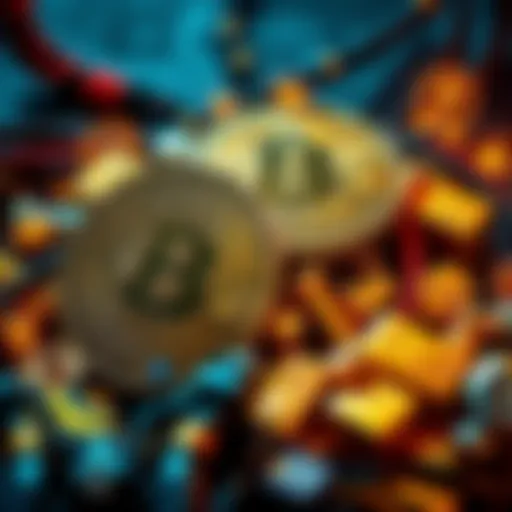 A comparison of bitcoin mining and gold mining with renewable energy symbols and financial icons