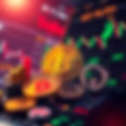 Bitcoin and Stock Market Comparison A visual representation showing Bitcoin alongside traditional stock market symbols, highlighting the contrast between high-risk perceptions and potential value.