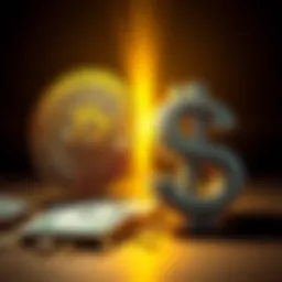 A visual comparison of Bitcoin cryptocurrency symbol and the US dollar, highlighting the debate among people about their values and future roles.