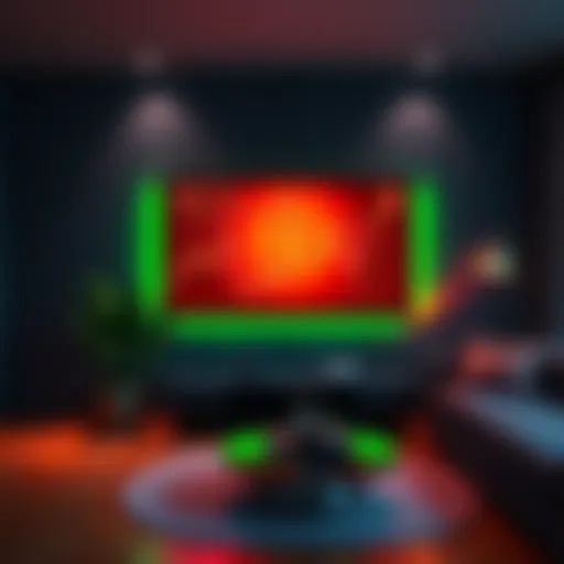 A custom Bitcoin display on a living room wall showing real-time price changes with green and red lights