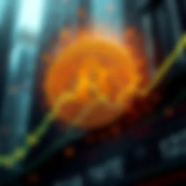 Bitcoin on Wall Street A Bitcoin symbol with a stock market graph in the background, showing upward trends and financial activity