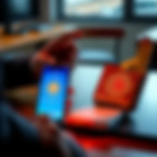 Bitcoin Wallet Alternatives A person checking a smartphone with a Bitcoin wallet app open, while a hard wallet box sits unopened on a table.