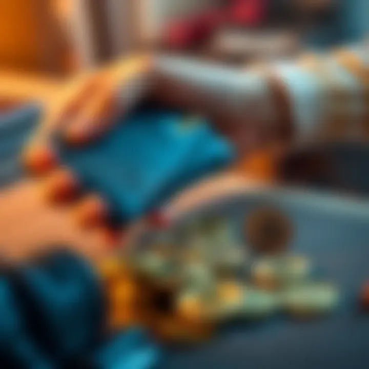 Bitcoin Wallet and Coins A person holding a Bitcoin wallet with coins on a table