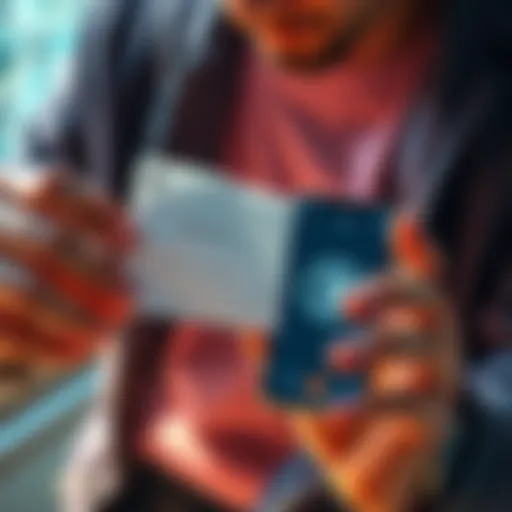 A person holding a paper with a Bitcoin wallet password next to a phone displaying a wallet app showing a zero balance.