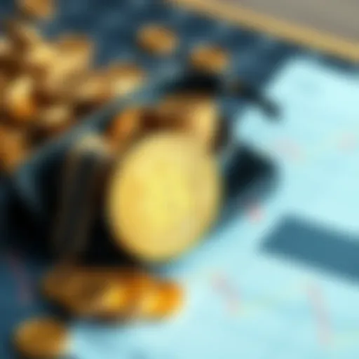 A visual representation of a Bitcoin wallet filled with coins, alongside price graphs to illustrate market trends and strategies for dollar-cost averaging.