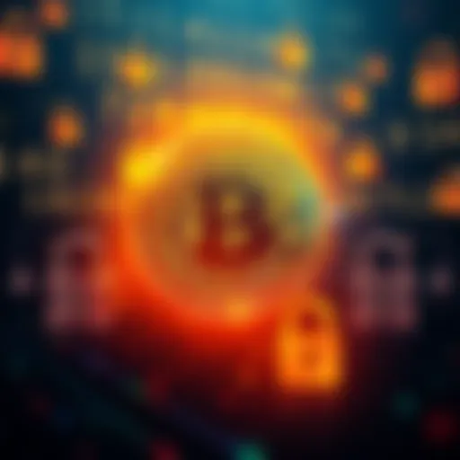 A graphic showing a Bitcoin wallet with random symbols and locks, illustrating the concept of security in cryptocurrency transactions.