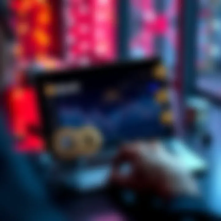 A person setting up a Bitcoin wallet on a laptop with cryptocurrency icons around.